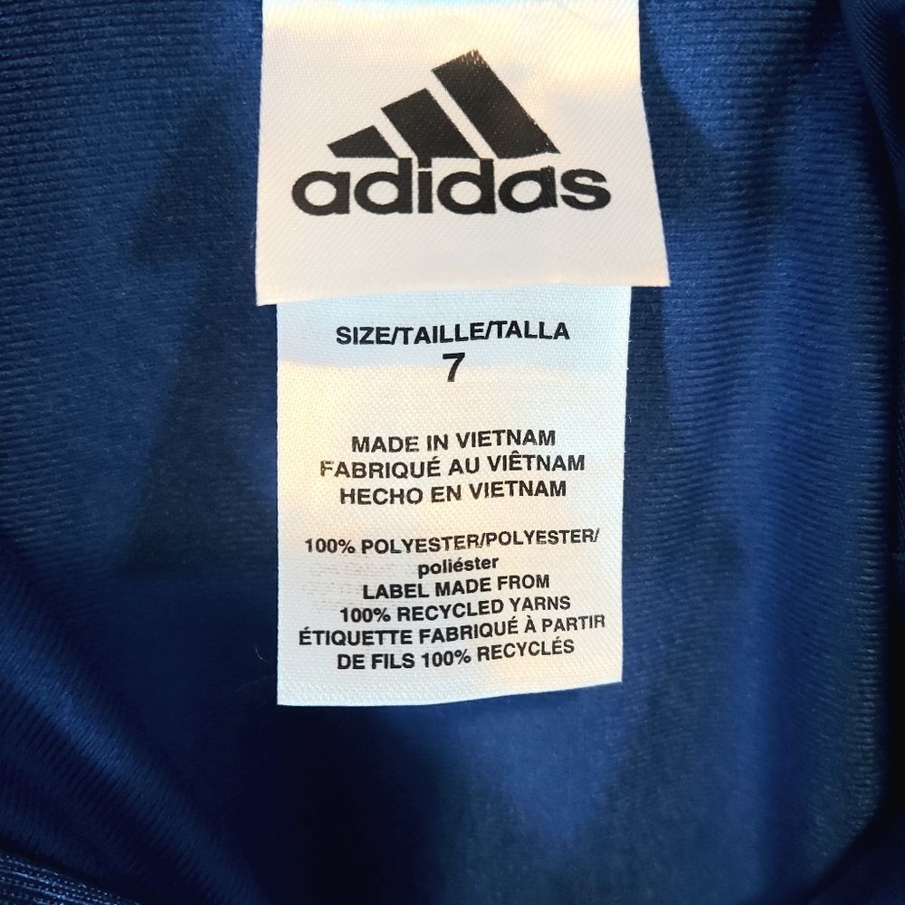 Adidas Full Zip Up Lightweight Jacket Boys 7 Blue Black White - Picture 3 of 3